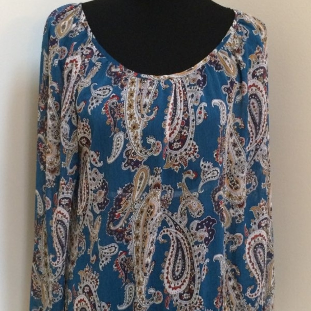 Lucky Brand Size XL Teal Blue Paisley Top